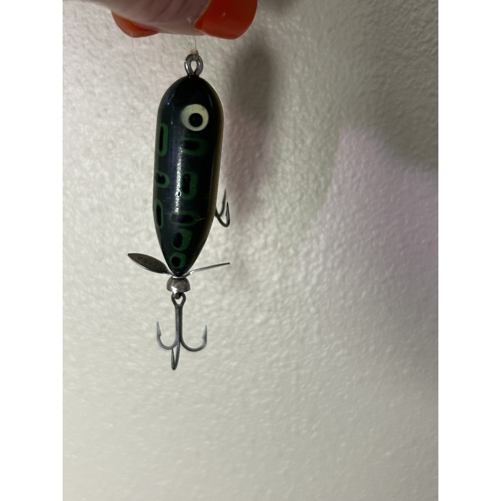 VINTAGE FISHING LURE HEDDON TINY TORPEDO FROG Green & Yellow - Picture 6 of 6